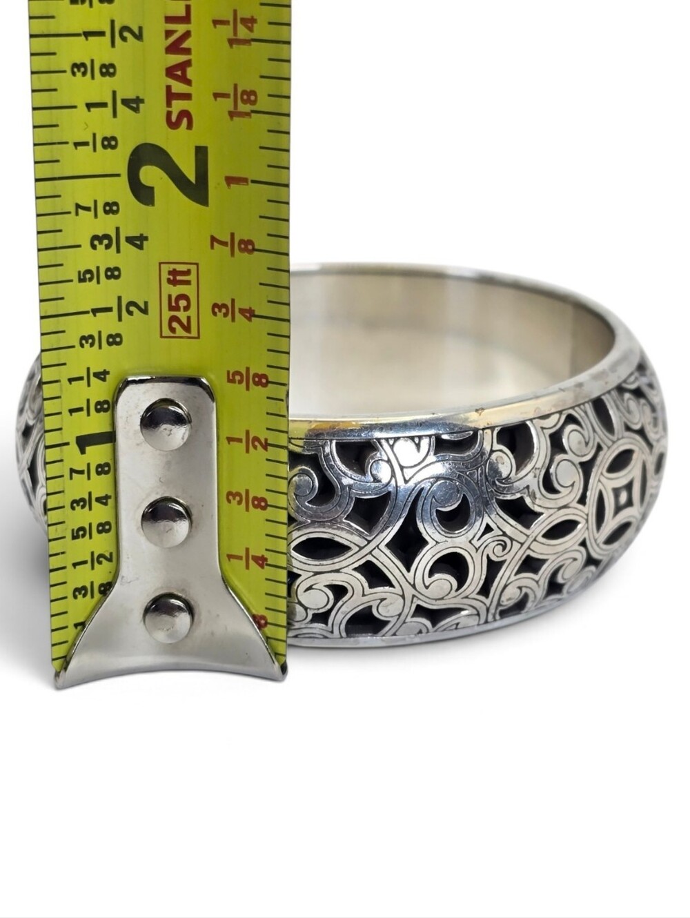 Brighton Wide Silver Tone Openwork Filigree Bangle Bracelet Signed - Picture 9 of 15